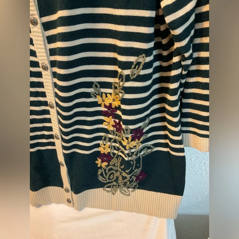C. J. Banks. Cardigan stripped embroidered green size 1X NWT fall - Picture 3 of 5